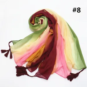 Gradient Cotton Linen Scarf Tassel Rainbow Shawl Fashion Women Winter Warm Soft Neck Wrap