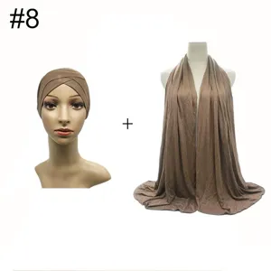 Modal cross cap and oversized scarf detail view, showing elastic fabric and draping style.