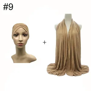 Modal stretch inner cap and plus size scarf set, front cross turban combo for women.