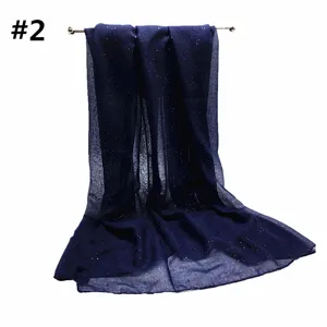 Bufanda voile brillante azul oscuro lisa ligera transparente pañuelo hijab moda