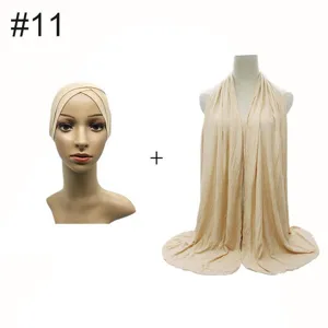 Modal stretch inner cap and matching long scarf set, comfortable fabric for daily wear.