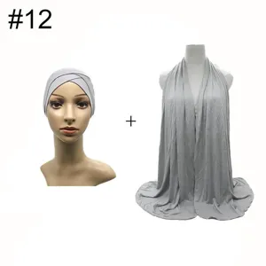 Grey modal stretch inner cap and scarf set detail, soft and breathable modal fabric.