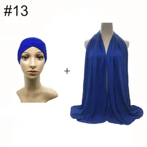 Modal stretch inner cap and large scarf set, comfortable blue hijab combination for women.