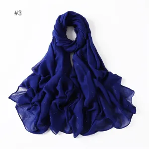 Blue glitter viscose cotton linen scarf for women, elegant lightweight shawl and hijab wrap.