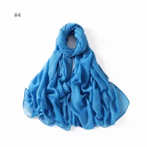Blue glitter viscose cotton scarf women lightweight solid color shawl hijab head wrap