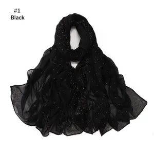 Black shimmering rhinestone voile long scarf, soft, breathable, elegant daily accessory.