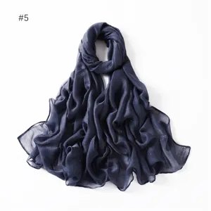 Solid color glitter viscose scarf lightweight fashion shawl hijab for women navy blue #5