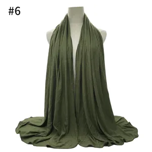 Solid color modal large cotton jersey hijab scarf, soft women wrap shawl, olive green variant #6.