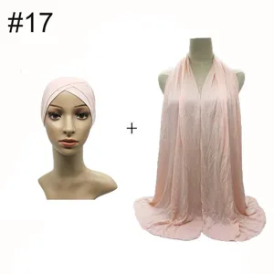 Modal stretch inner cap and matching scarf set, comfortable crossover hijab cap for daily wear.
