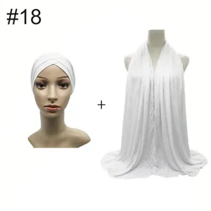 Modal stretch inner cap and large scarf set, white front cross design for daily wear.