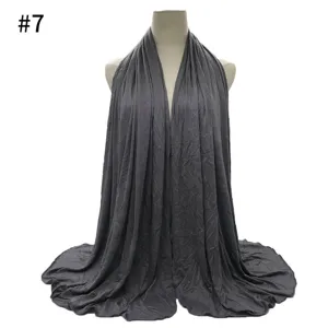 Solid color modal jersey hijab long scarf for women, soft and breathable fabric drape.