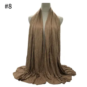 Solid color modal cotton jersey hijab scarf for women, soft long wrap shawl brown.