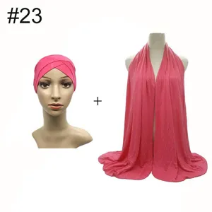 Modal stretch inner cap and large scarf set, comfortable Muslim hijab combo in pink color.
