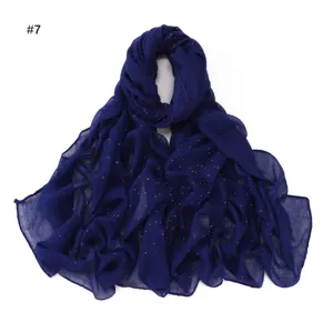 Dark blue starry sky voile long scarf with gold rhinestones, breathable and soft.