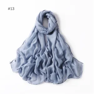 Women glitter viscose solid color scarf lightweight cotton linen shawl headwrap blue chic
