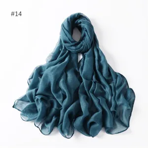 Dark teal glitter scarf for women lightweight cotton linen shawl versatile hijab wrap