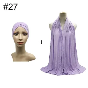Modal stretch cap and long scarf set with front cross design, soft and comfortable for daily wear.