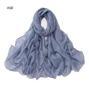 Fashionable solid color grey-blue rhinestone chiffon long scarf breathable soft women shawl wrap
