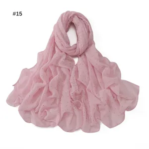 Pink rhinestone chiffon long scarf, breathable and soft, elegant women hijab or shawl.