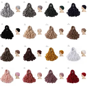 Ensemble foulard hijab en modal et bonnet tube assorti, longue écharpe unie de couleur.