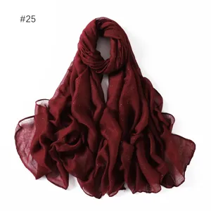 Burgundy glitter viscose hijab scarf, lightweight solid color shawl and head wrap for women.