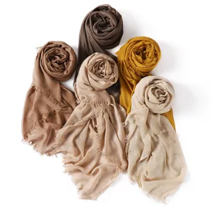 Women Lightweight Solid Color Modal Cotton Scarf Long Tassel Shawl Breathable Spring Fall Fashion Wrap
