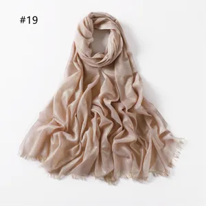 Solid color metallic shimmer viscose scarf for women, elegant lightweight shawl with short fringe.