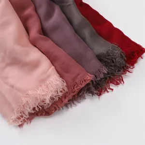 Soft solid color cotton modal scarf with fringe detail, breathable lightweight shawl for women