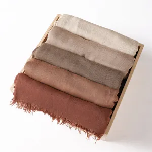 Solid color rayon pleated fringe scarf set, soft breathable headscarf, earth tones.