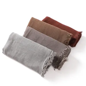 Women breathable soft rayon scarf solid color pleated fringe headscarf daily wear