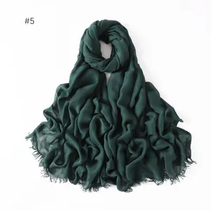 Dark green modal cotton scarf, breathable solid color shawl with short fringe for women.