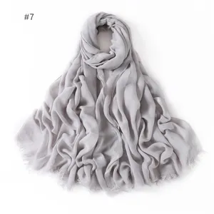 Light grey modal cotton solid color breathable scarf with short fringe detail for women.