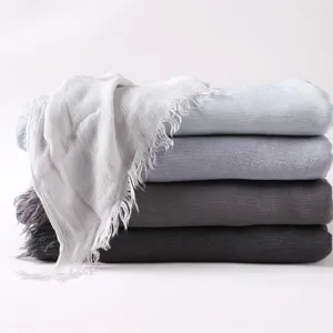100% rayon solid color wrinkled scarf with fringe, soft breathable women's wrap and shawl.