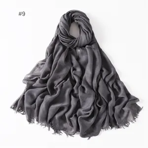Dark grey solid modal cotton scarf with short fringe, soft breathable lightweight hijab.