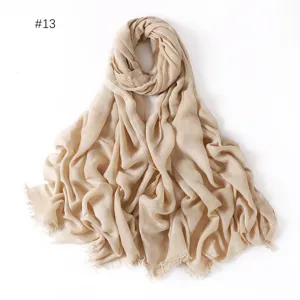 Lightweight solid color modal cotton scarf breathable casual shawl with short fringes #13