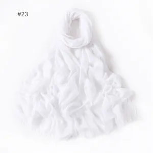 White solid color cotton modal breathable lightweight soft fringe scarf for women daily wear accessory