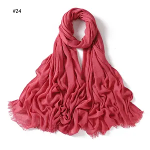 100% Rayon Crinkled Solid Color Scarf Variant #24 Breathable Soft Frayed Headscarf