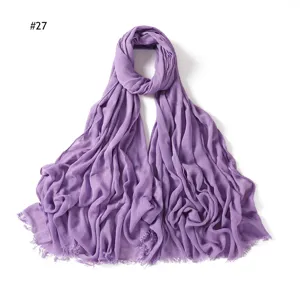 Women purple rayon crinkles scarf solid color breathable soft fashion fringe headscarf