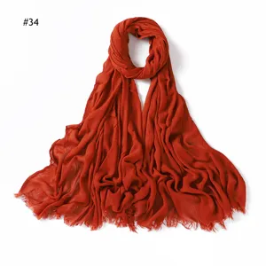 Women solid crinkle rayon scarf breathable soft lightweight tassel neck wrap stylish accessory