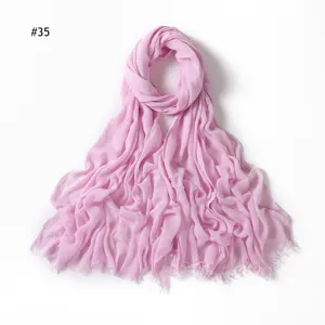 Women solid color crinkle rayon scarf lightweight soft breathable hijab and shawl #35