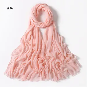 Pink crinkle rayon scarf with fringe, soft breathable solid color variant for women daily wear.