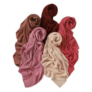 Women pleated shimmering chiffon hijab scarf plain color headwrap sun protection shawl
