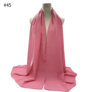 Pink chiffon scarf solid color hijab shawl lightweight breathable summer sun protection wrap.