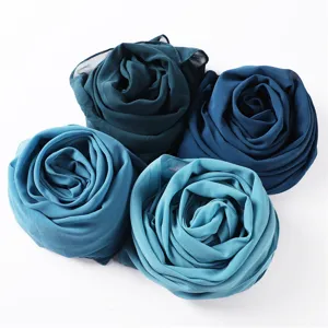 Damen Perle Chiffon einfarbige Hijab Schal gerollte Rosenform Set in verschiedenen Blautönen