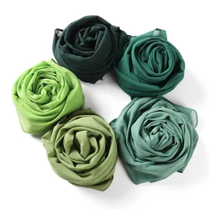 Damen einfarbige Blasen Chiffon Kopftuch Schal, elegante Rosenform Anzeige, Sonnenschutz Schal.