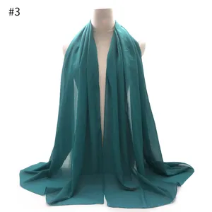 Solid color pearl chiffon scarf hijab shawl for women, elegant long draped sun protection wrap.