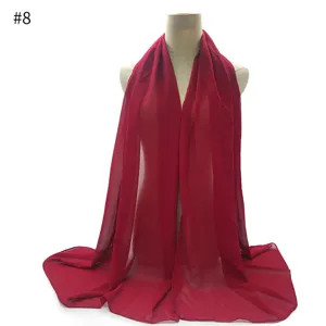 Solid color red chiffon scarf women lightweight shawl sun protection hijab wrap elegant drape