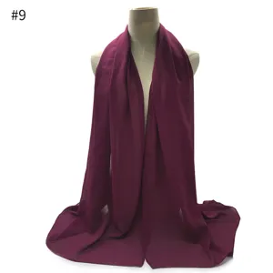 Solid burgundy chiffon hijab scarf for women, lightweight breathable long shawl wrap daily.