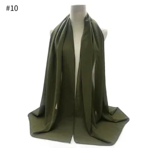 Solid color chiffon hijab scarf for women, elegant dark olive green shawl and daily wrap.