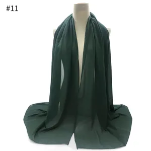 Solid dark green chiffon hijab scarf, lightweight long shawl for women, sun protection.